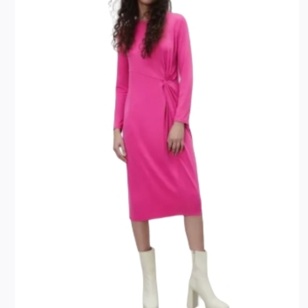 ZARA FUCHSIA MIDI DRESS WITH SIDE KNOT DETAIL SZ SMALL NWT